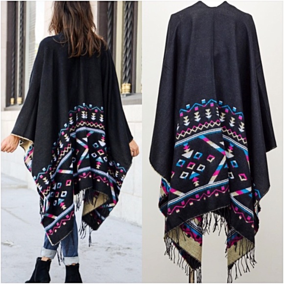 Soft Boho Tassel Poncho Sweater Wrap OSFM - Picture 3 of 8